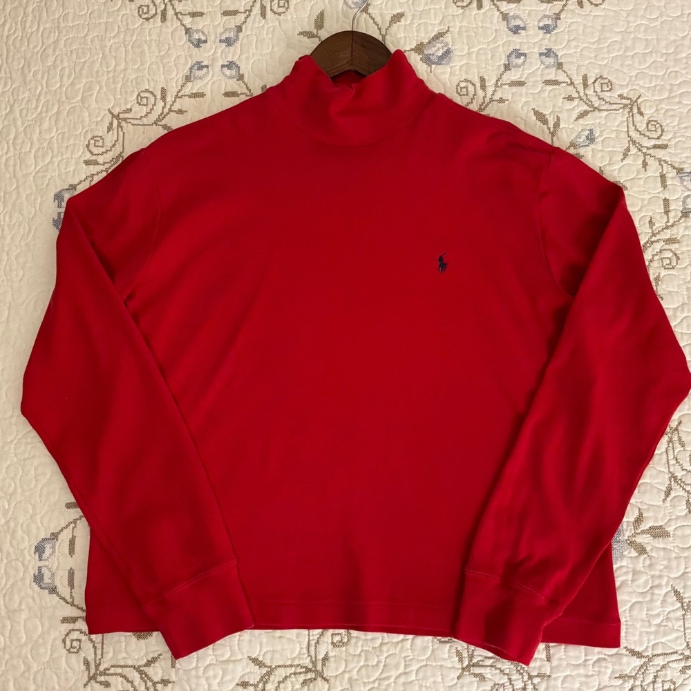 Ralph Lauren Sport Mock Neck Top Women Large Red Excellent Long Sleeve Cotton